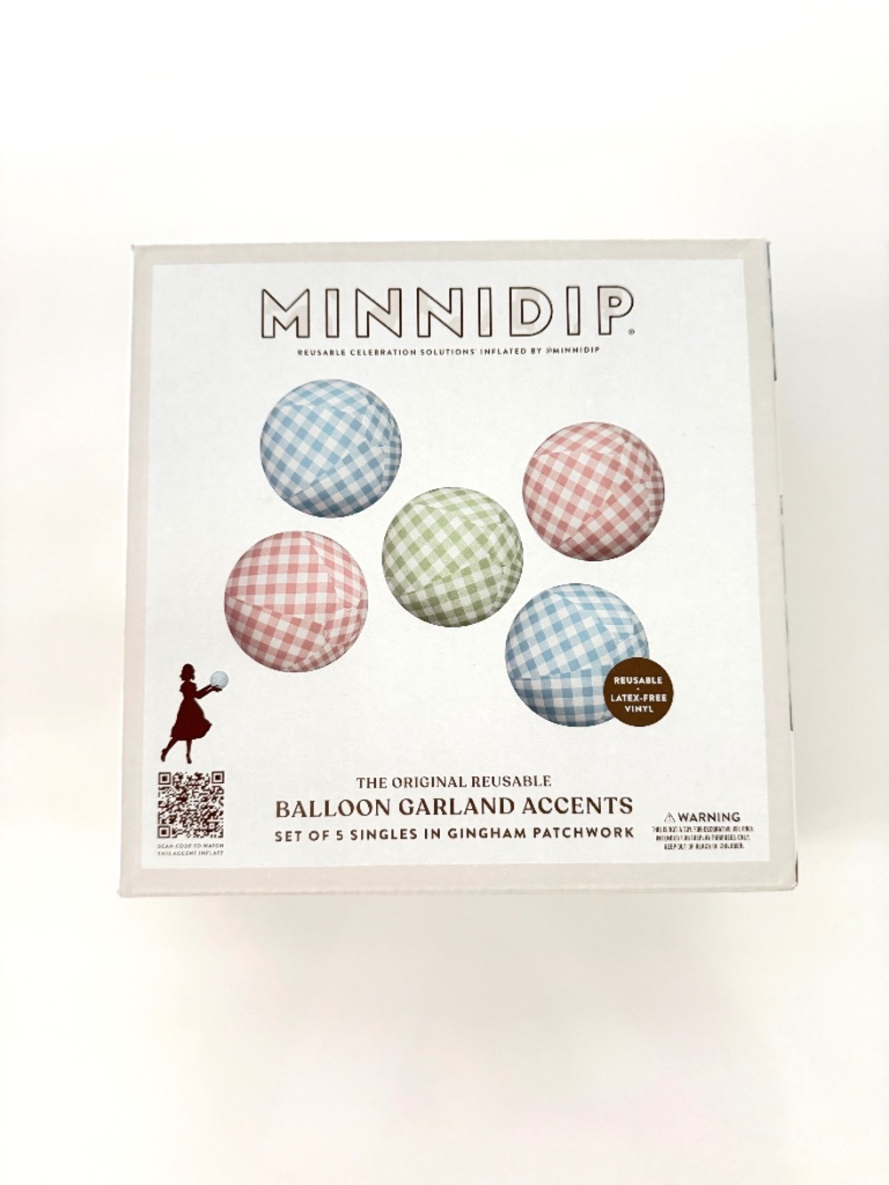 MINNIDIP Gingham Patchwork Balloon Garland Accents Pastel Blue, Pink, Green NEW